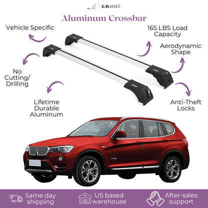 ERKUL Roof Rack Cross Bars Fits BMW X3 (F25) 2011-2017 Aluminum Lockable Silver