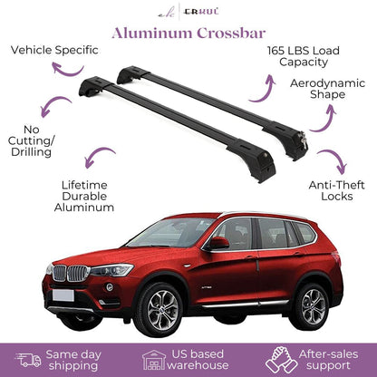 ERKUL Roof Rack Cross Bars Fits BMW X3 2011-2017 Fits Flush Rails Black
