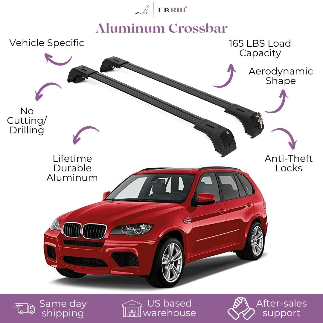 ERKUL Roof Rack Cross Bars Fits BMW X5 2007-2013 Fits Flush Rails Black