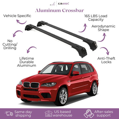 ERKUL Roof Rack Cross Bars Fits BMW X5 2007-2013 Fits Flush Rails Black