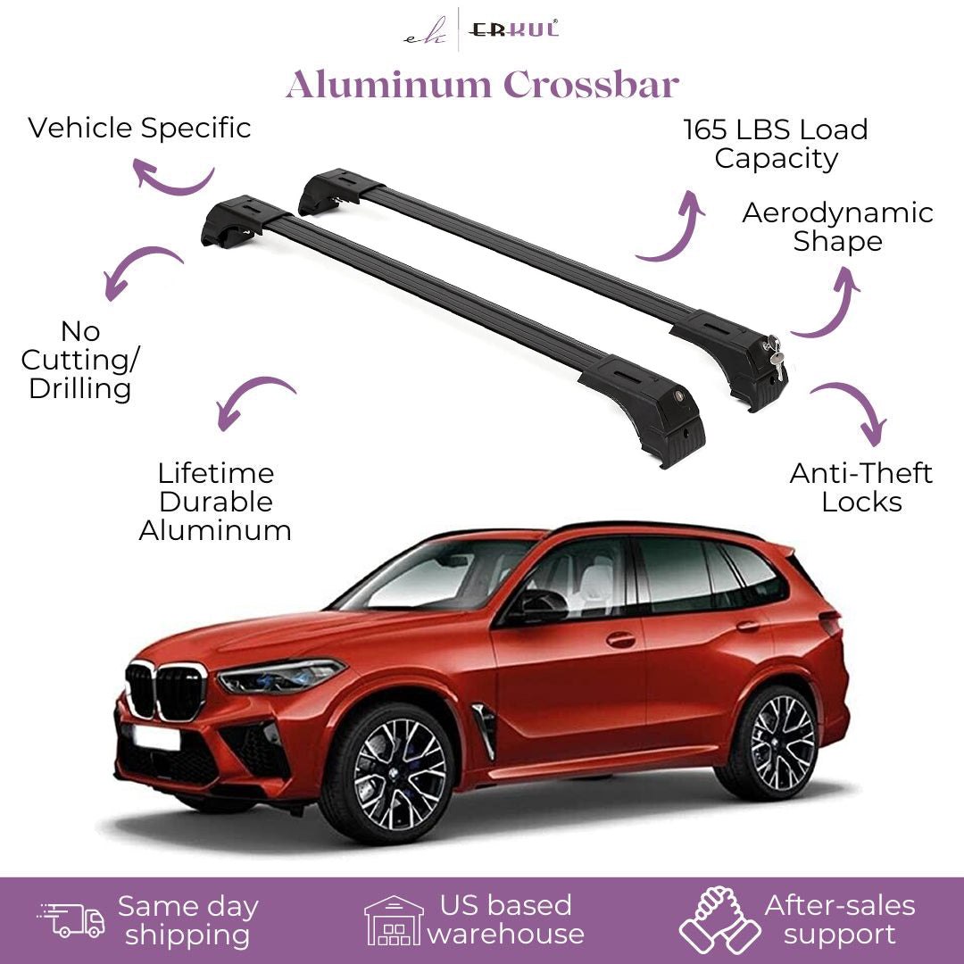 ERKUL Roof Rack Cross Bars Fits BMW X5 2014-2018 Fits Flush Rails Black
