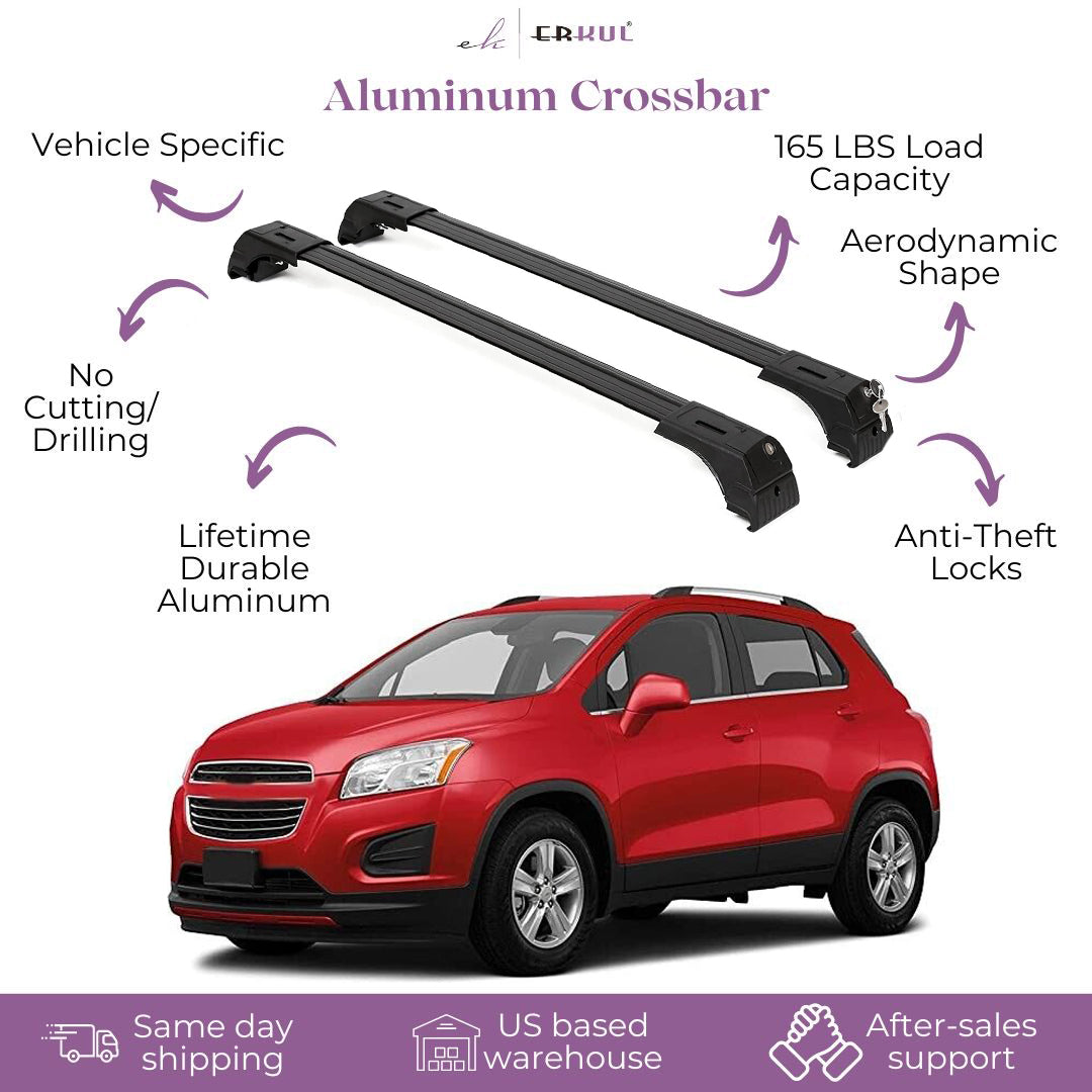 ERKUL Roof Rack Cross Bars Fits Chevrolet Trax 2013-2022 Fits Flush Rails Black