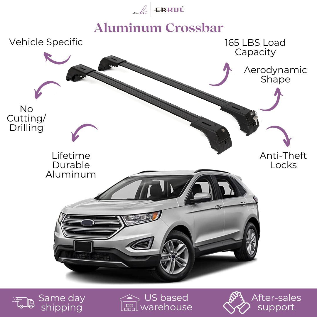 ERKUL Roof Rack Cross bars Fits Ford Edge 2015-2024 Fits Flush Rails Black
