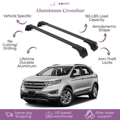 ERKUL Roof Rack Cross bars Fits Ford Edge 2015-2024 Fits Flush Rails Black