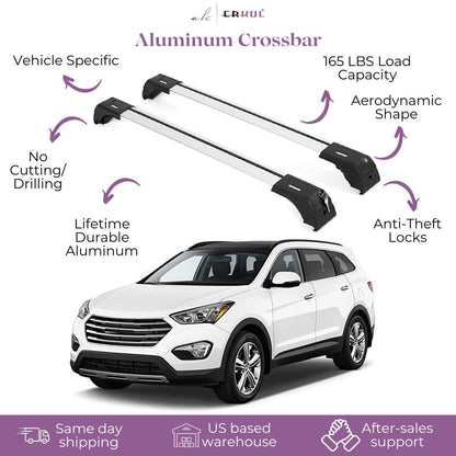 ERKUL Roof Rack Cross Bars Fits Hyundai Santa Fe 13-18 Fits Flush Rails Silver