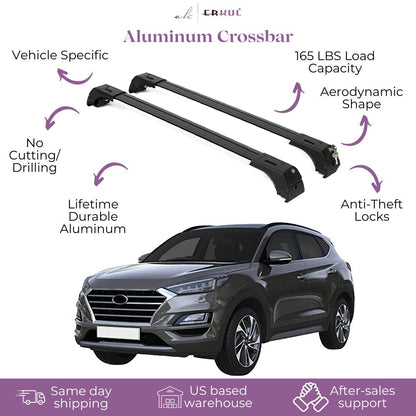 ERKUL Roof Rack Cross Bars Fits Hyundai Tucson 2016-21 Fits Flush Rails Black