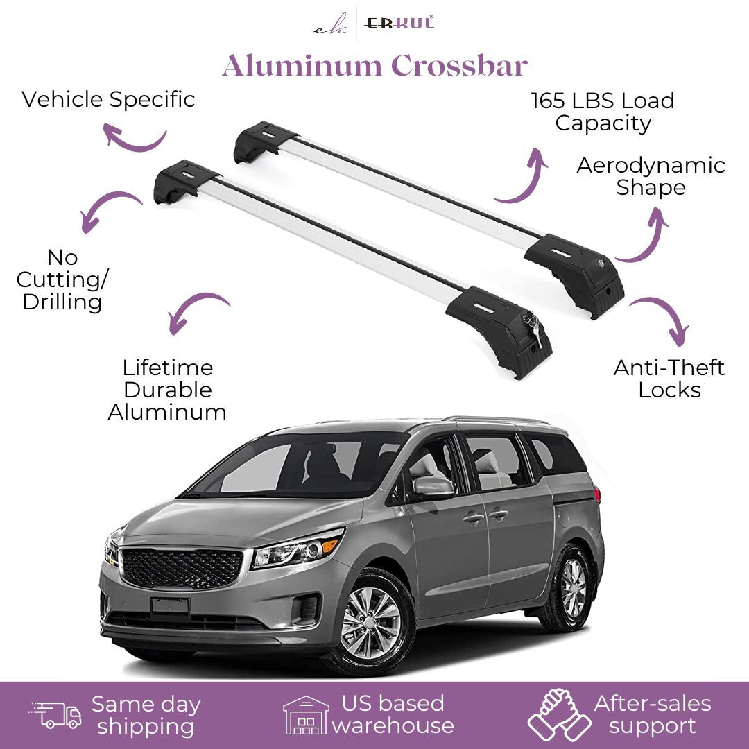 ERKUL Roof Rack Cross BarS Fits Kia Sedona 2015-2021 Fits Flush Rails Silver