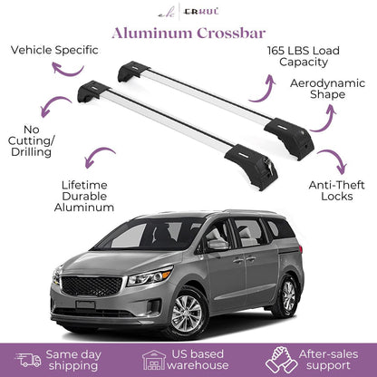ERKUL Roof Rack Cross BarS Fits Kia Sedona 2015-2021 Fits Flush Rails Silver