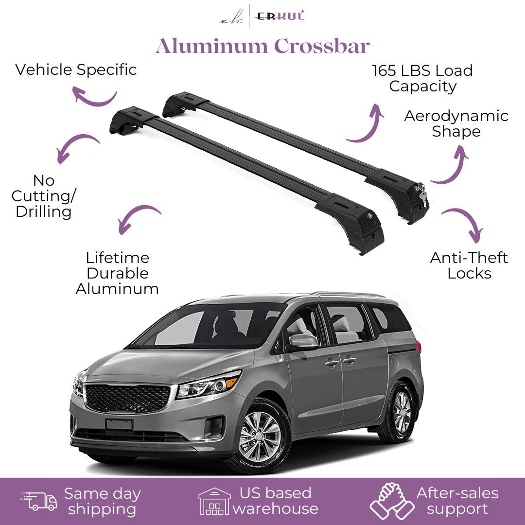 ERKUL Roof Rack Cross Bars Fits Kia Sedona 2015-2021 Fits Flush Rails Black