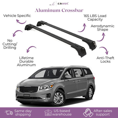 ERKUL Roof Rack Cross Bars Fits Kia Sedona 2015-2021 Fits Flush Rails Black