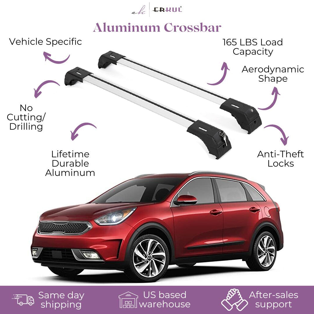ERKUL Roof Rack Cross Bars Fits Kia Niro 2016-2022 Fits Flush Rails Silver