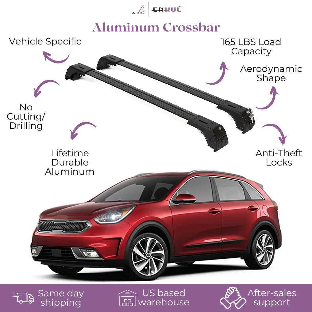 ERKUL Roof Rack Cross Bars Fits Kia Niro 2016-2022 Fits Flush Rails Black
