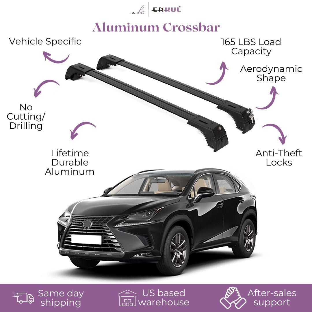 ERKUL Roof Rack Cross Bars Fits Lexus NX200T NX300 NX300H 2015-21 Aluminum Black