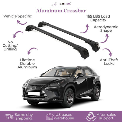 ERKUL Roof Rack Cross Bars Fits Lexus NX200T NX300 NX300H 2015-21 Aluminum Black