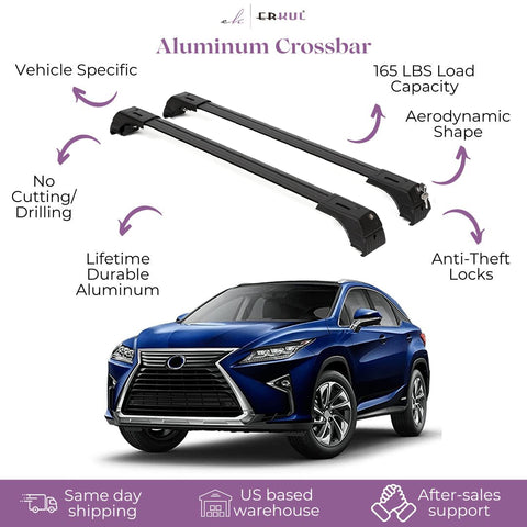 ERKUL Roof Rack Cross Bars for Lexus RX350L RX450H RX450HL 2016-2022 | Aluminum Crossbars with Anti Theft Lock for Rooftop | Compatible with Flush Rails - Black