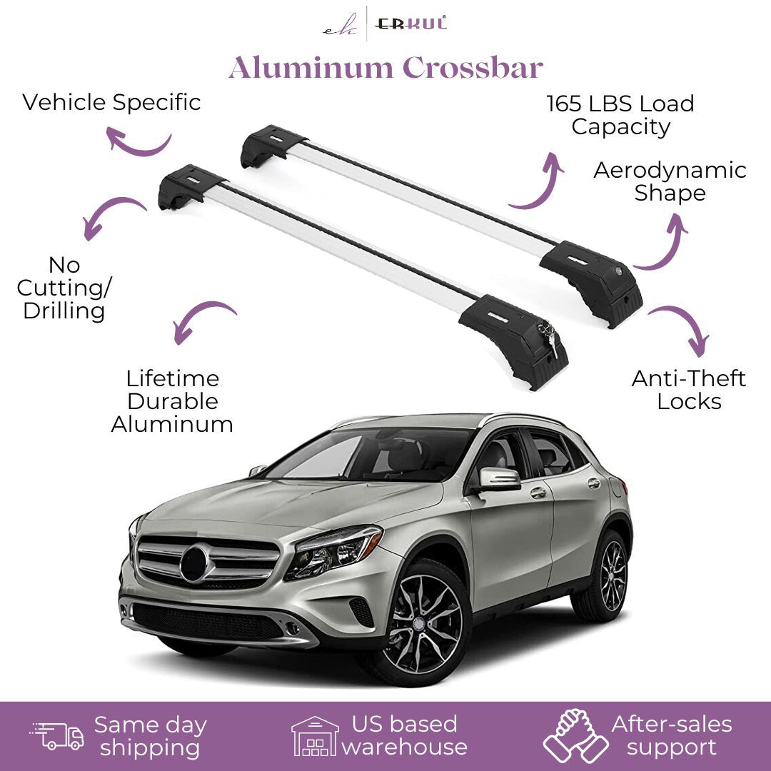 ERKUL Roof Rack Cross Bars Fits Mercedes-Benz 2014-2020 Fits Flush Rails Silver