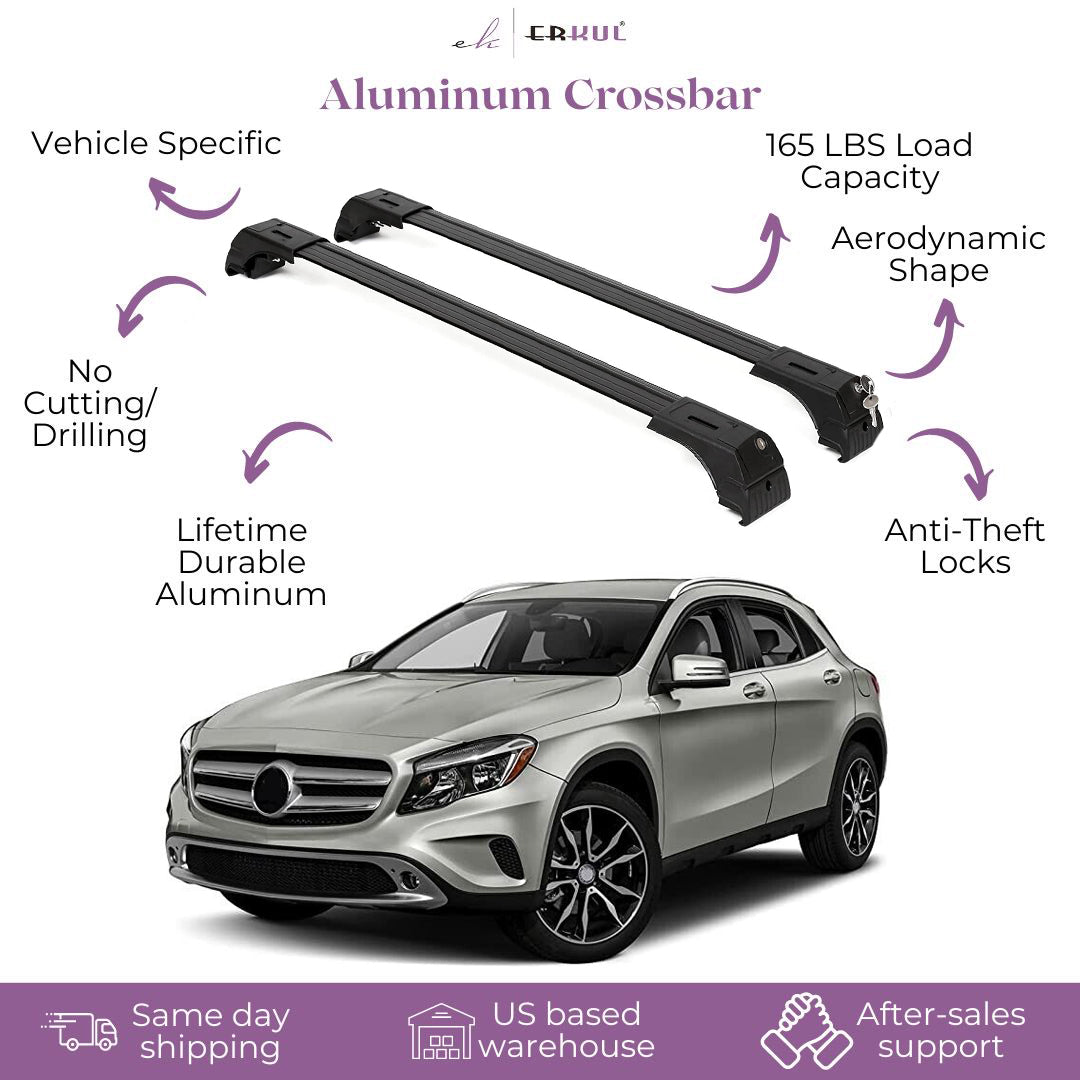 ERKUL Roof Rack Cross Bars Fits Mercedes-Benz 2014-2020 Fits Flush Rails Black