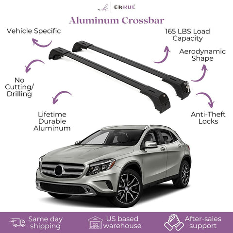 ERKUL Roof Rack Cross Bars for Mercedes Benz GLA 2014-2019 & 2020-2024 with Flush Side Rails | Anti-Theft Lock Aluminum Crossbars for Rooftop Cargo Carrier Luggage | Black