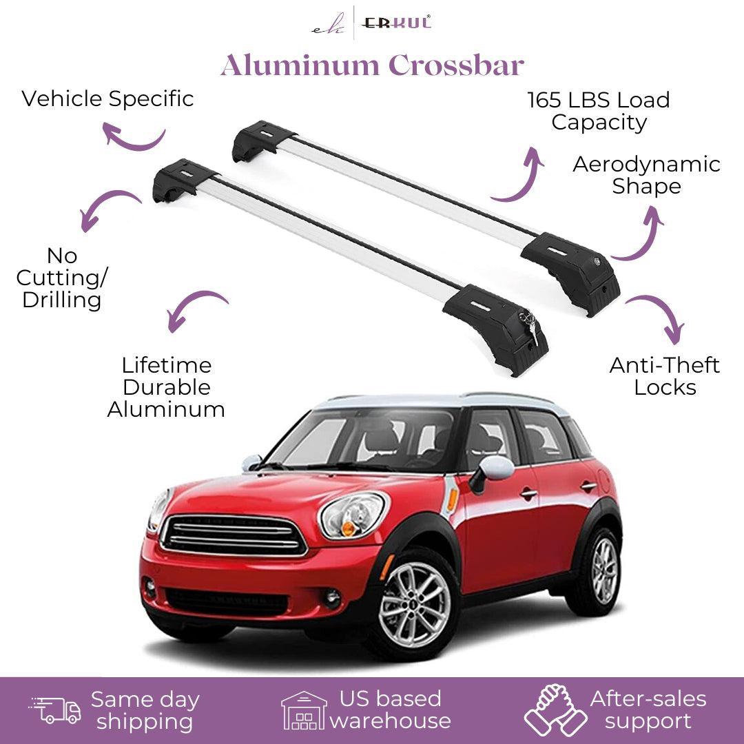 ERKUL Roof Rack Cross Bars Fits Mini Cooper Countryman 2011-2016 Aluminum Silver
