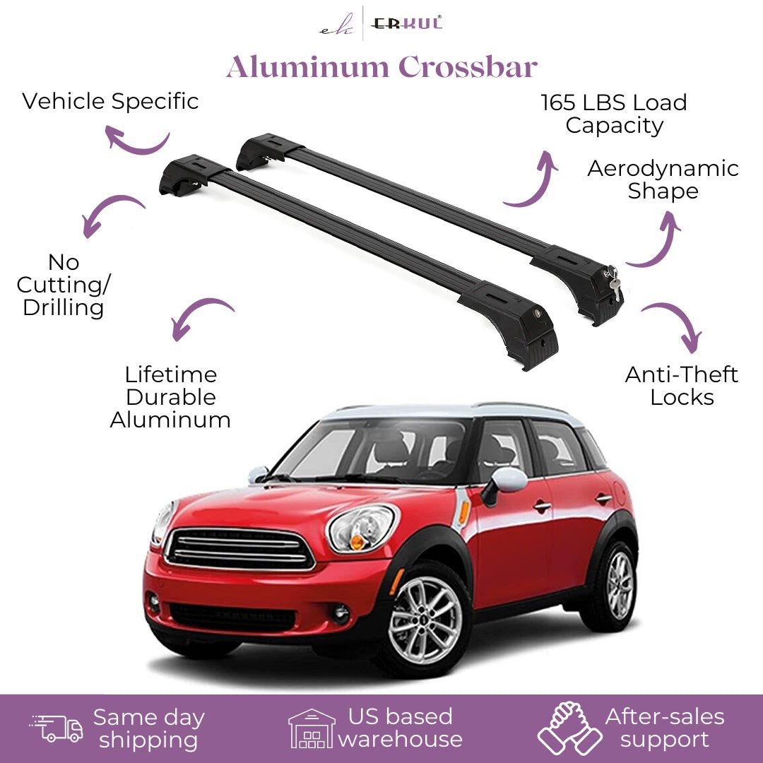 ERKUL Roof Rack Cross Bars Fits Mini Cooper Countryman 2011-2016 Aluminum Black