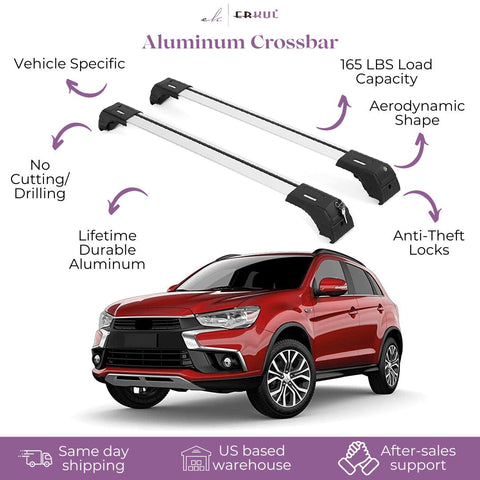 ERKUL Roof Rack Cross Bars for Outlander Sport 2011-2024 | Aluminum Crossbars with Anti Theft Lock for Rooftop | Compatible with Flush Rails - Silver