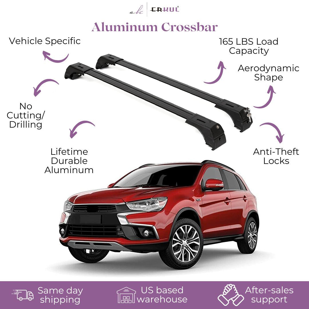 ERKUL Roof Rack Cross Bars Fits Outlander Sport ASX 2011-2025 Aluminum Black