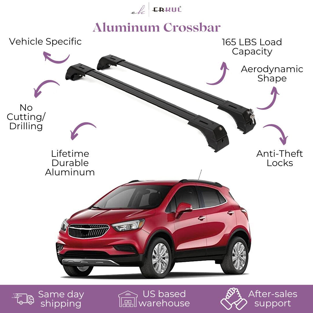 ERKUL Roof Rack Cross Bars Fits Buick Encore 2013-2022 Fits Flush Rails Black