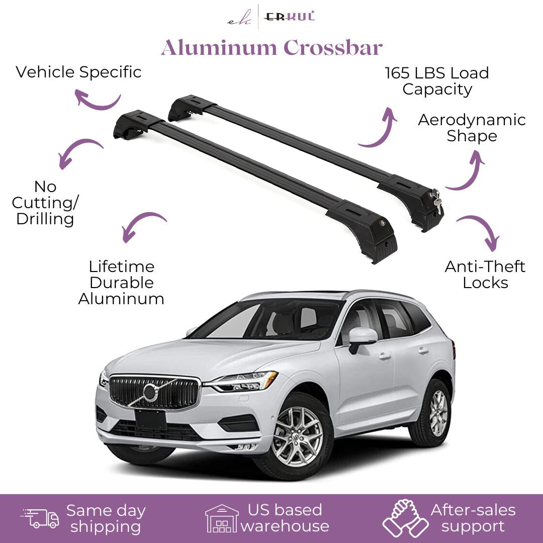 ERKUL Roof Rack Cross Bar Fits Volvo XC60 2018-2025 Fits Flush Rails Black