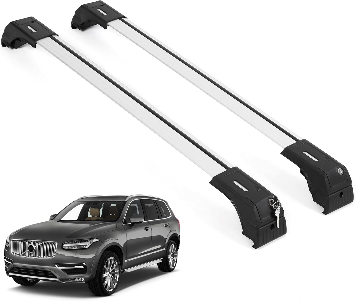 ERKUL Roof Rack Cross Bars Fits Volvo XC90 2016-2025 Fits Flush Rails Silver