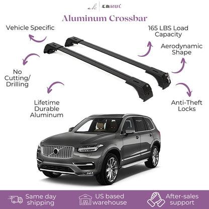 ERKUL Roof Rack Cross Bars Fits Volvo XC90 2016-2025 Fits Flush Rails Black