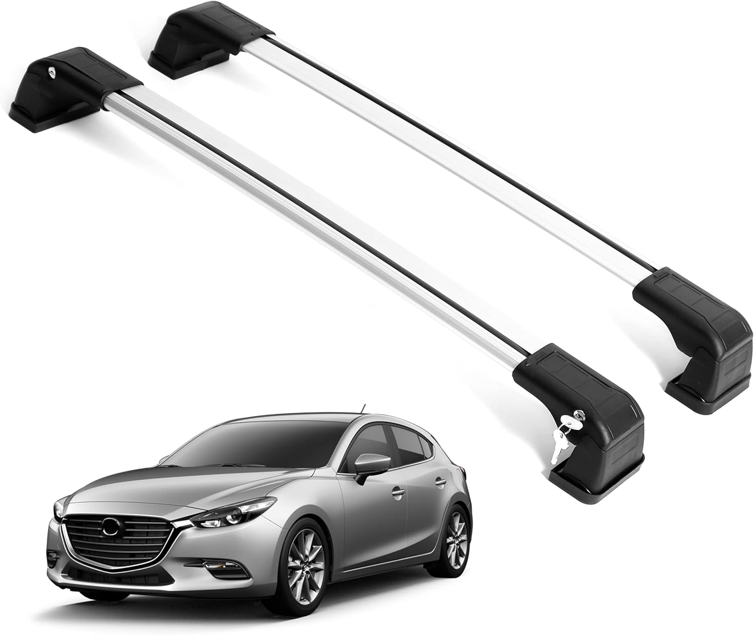 ERKUL Roof Rack Cross Bars Fits Mazda 3 2010-2018 Aluminum Lockable Silver