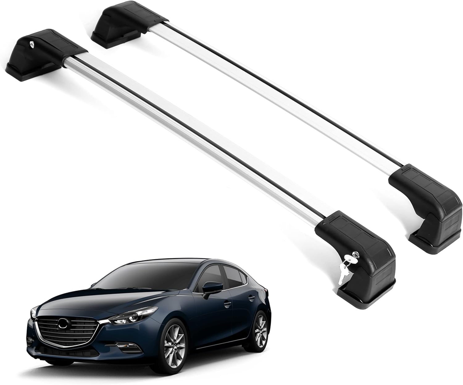 ERKUL Roof Rack Cross Bars for Mazda 6 2010-2022 For Fixed Points Roofs - Silver