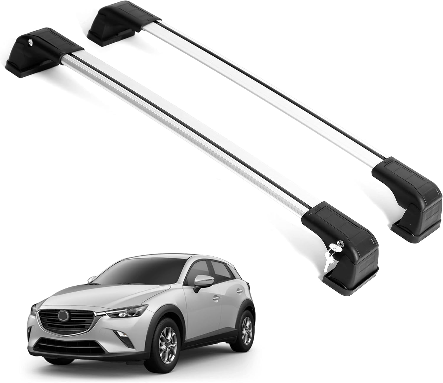 ERKUL Roof Rack Cross Bars Fits Mazda CX3 2016-2021 Aluminum Lockable Silver