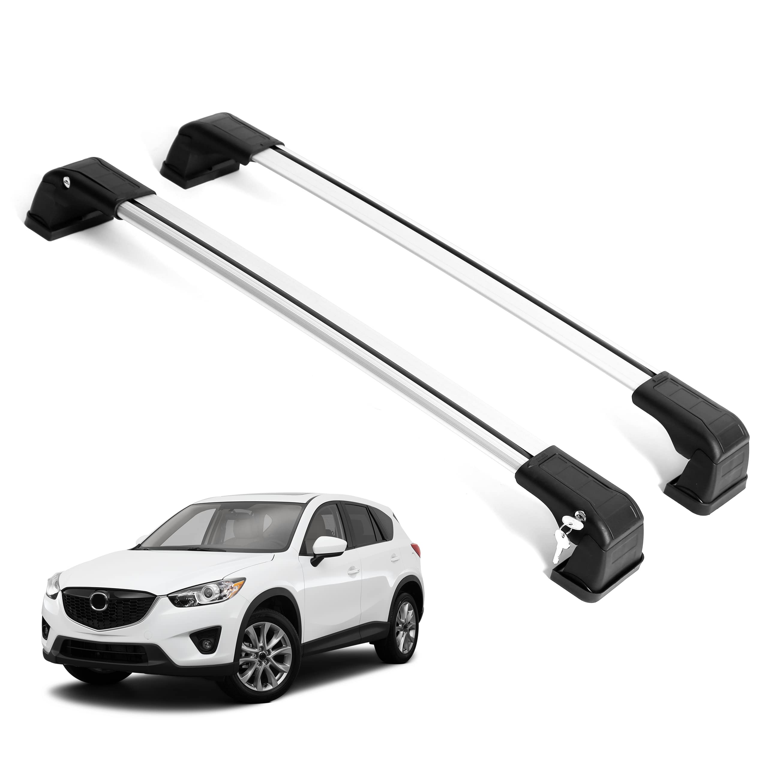 ERKUL Roof Rack Cross Bars Fits Mazda CX5 2012-2016 Aluminum Lockable Silver