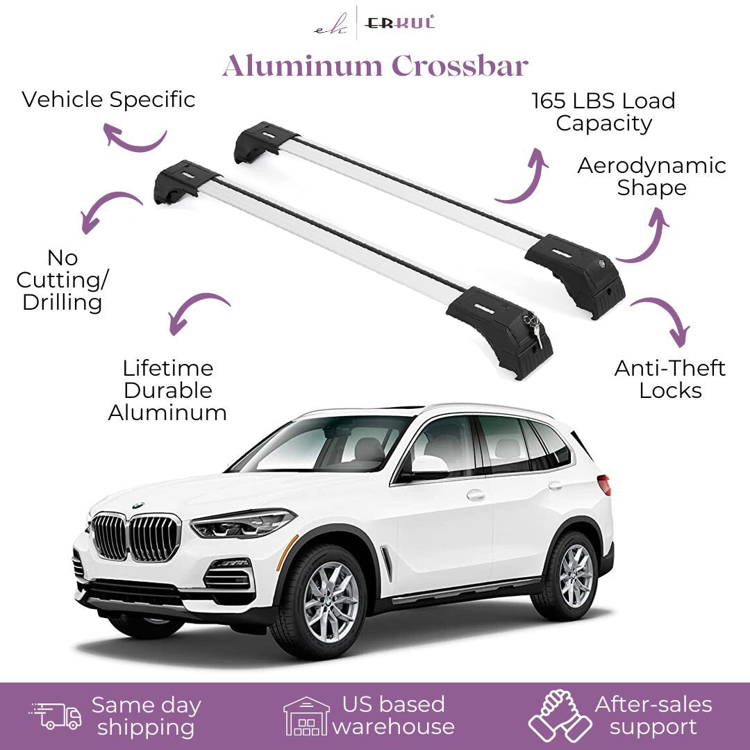 ERKUL Roof Rack Cross Bars Fits BMW X5 G05 2019-2025 Aluminum Lockable Silver