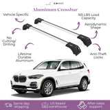 ERKUL Roof Rack Cross Bars for BMW X5 G05 2019-2024 | Aluminum Crossbars with Anti Theft Lock for Rooftop | Compatible with Flush Rails - Silver