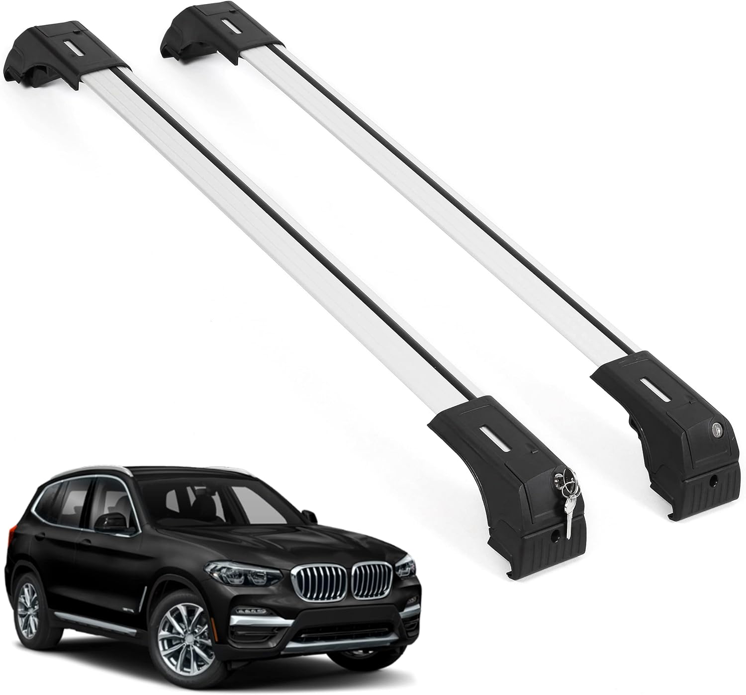 ERKUL Roof Rack Cross Bars Fits BMW X3 G01 2018-2025 Fits Flush Rails Silver