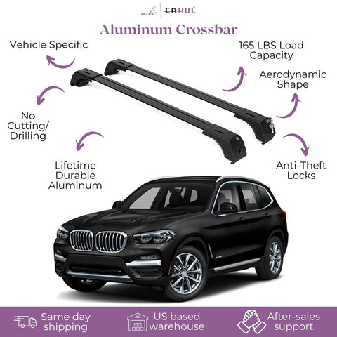 ERKUL Roof Rack Cross Bars | Aluminum Crossbars with Anti Theft Lock for Rooftop | Compatible with Flush Rails - Black