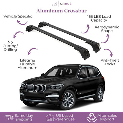 ERKUL Roof Rack Cross Bars Fits BMW X3 G01 2018-2025 Fits Flush Rails Black