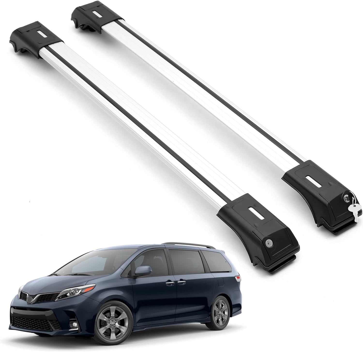 ERKUL Roof Rack Cross Bars for Toyota Sienna 2011-2020 For Raised Rails - Silver