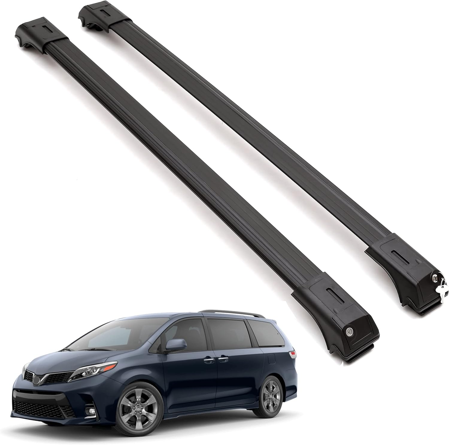 ERKUL Roof Rack Cross Bars for Toyota Sienna 2011-2020 For Raised Rails - Black