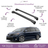 ERKUL Roof Rack Cross Bars for Toyota Sienna 2011-2020 | Aluminum Crossbars with Anti Theft Lock for Rooftop | Compatible with Raised Rails - Black