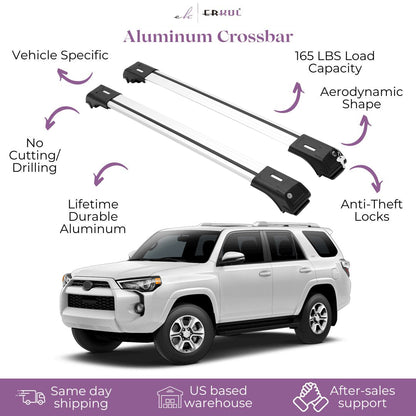 ERKUL Roof Rack Cross Bars Fits Toyota 4Runner 2010-24 Fits Raised Rails Silver