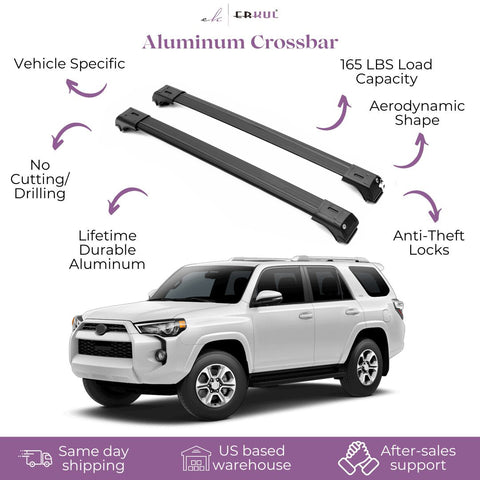 ERKUL Roof Rack Cross Bars for Toyota 4Runner 2010-2024 For Raised Rails - Black