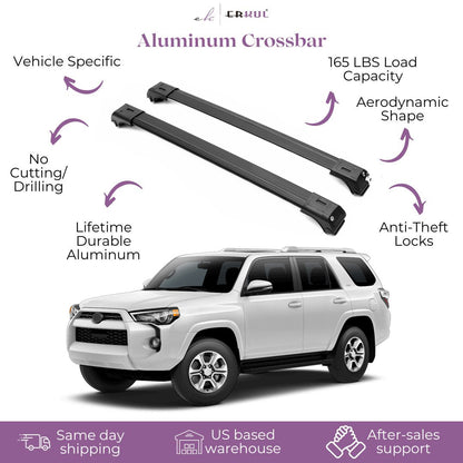 ERKUL Roof Rack Cross Bars Fits Toyota 4Runner 2010-2024 Fits Raised Rails Black