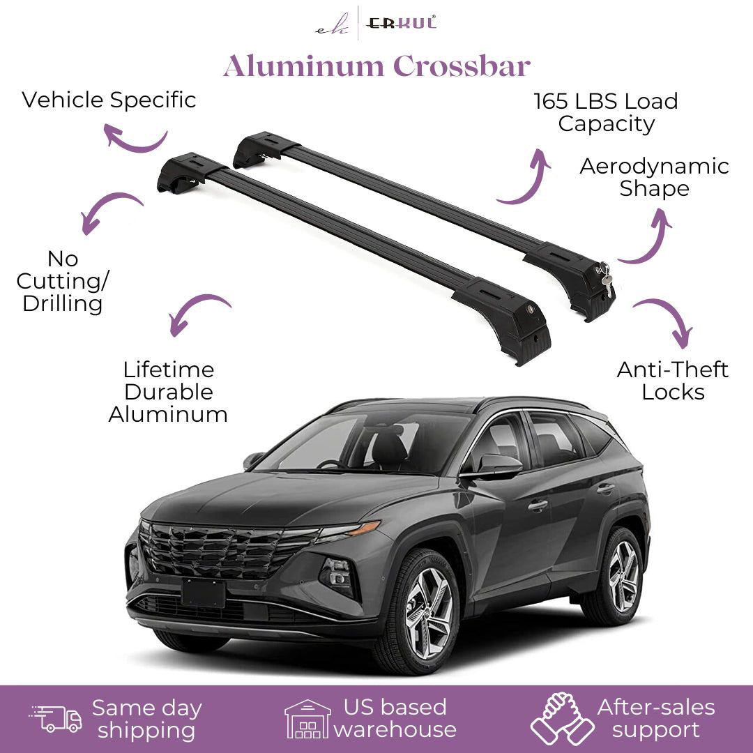 ERKUL Roof Rack Cross Bars Fits Hyundai Tucson 2022-2025 Fits Flush Rails Black