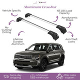 ERKUL Roof Rack Cross Bars for Kia Telluride 2020-2024 EX S SX SX-P | Aluminum Crossbars with Anti Theft Lock for Rooftop | Compatible with Flush Rails - Silver