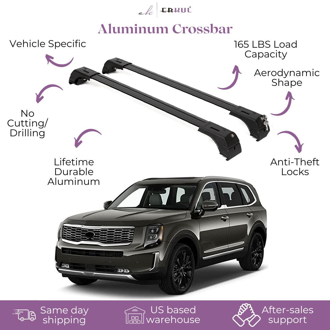 ERKUL Roof Rack Cross Bars Fits Kia Telluride 2019-2025 Fits Flush Rails Black