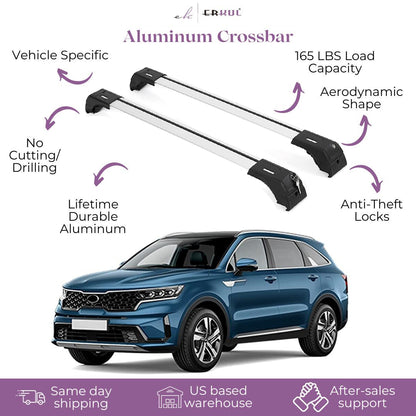 ERKUL Roof Rack Cross Bars Fits Kia Sorento 2021-2025 Fits Flush Rails Silver