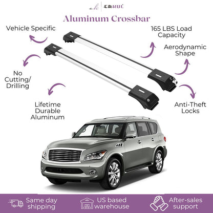 ERKUL Roof Rack Cross Bars Fits Infiniti 14-22 QX80 11-13 QX56 Aluminum Silver